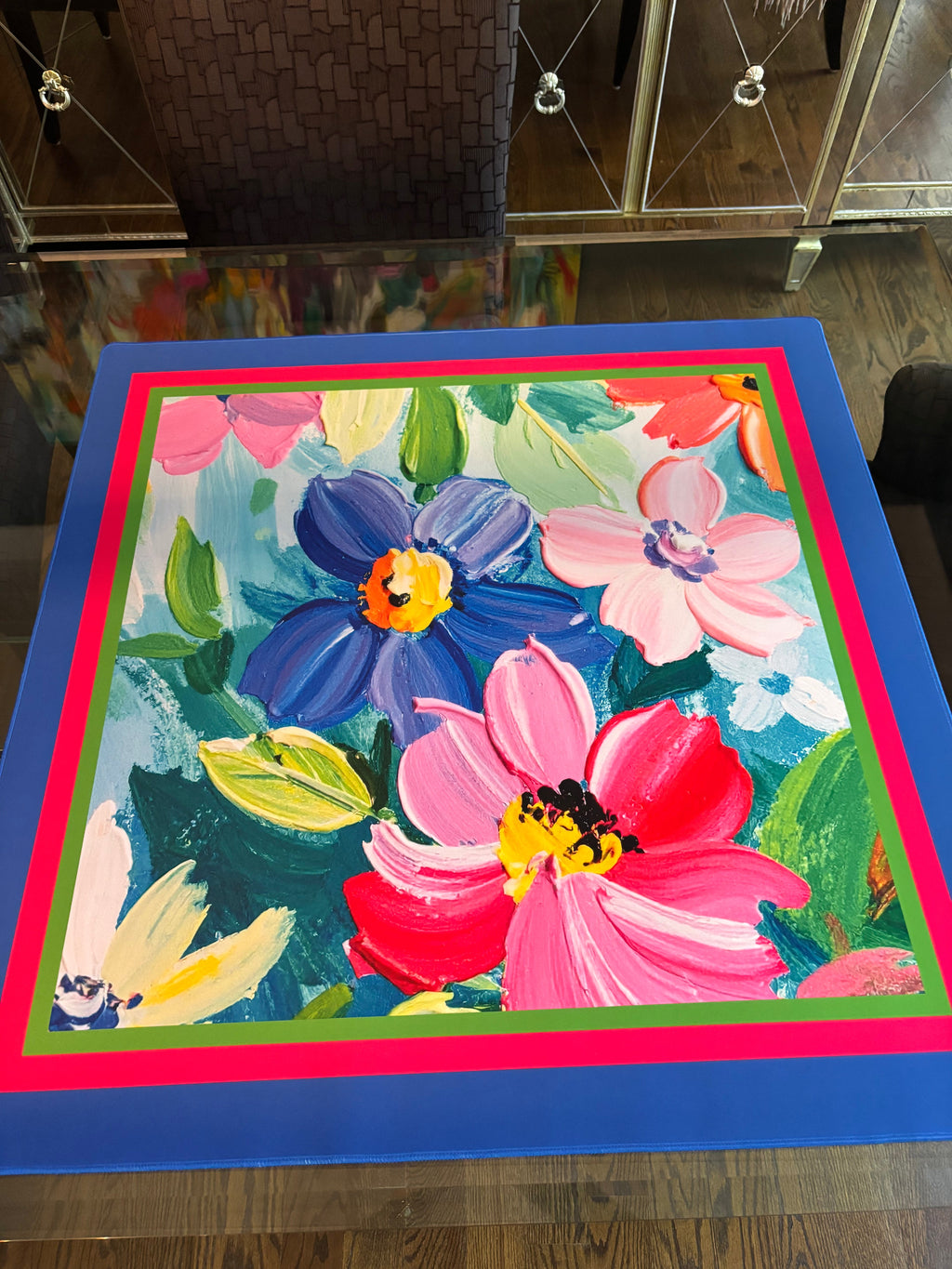 Acrylic Flowers Neoprene Mahjong Mat