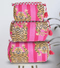 Tiger Print Mahjong Tile Bag, Travel Toiletry Bags, Cosmetic Organizer Set, Quilted Cotton