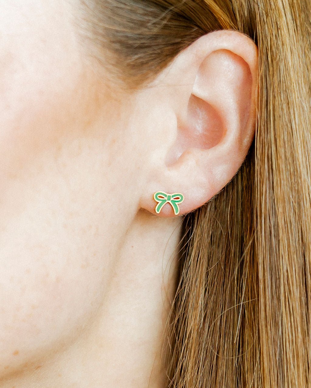 Screwback Stud Earrings - Sadie Bow Green